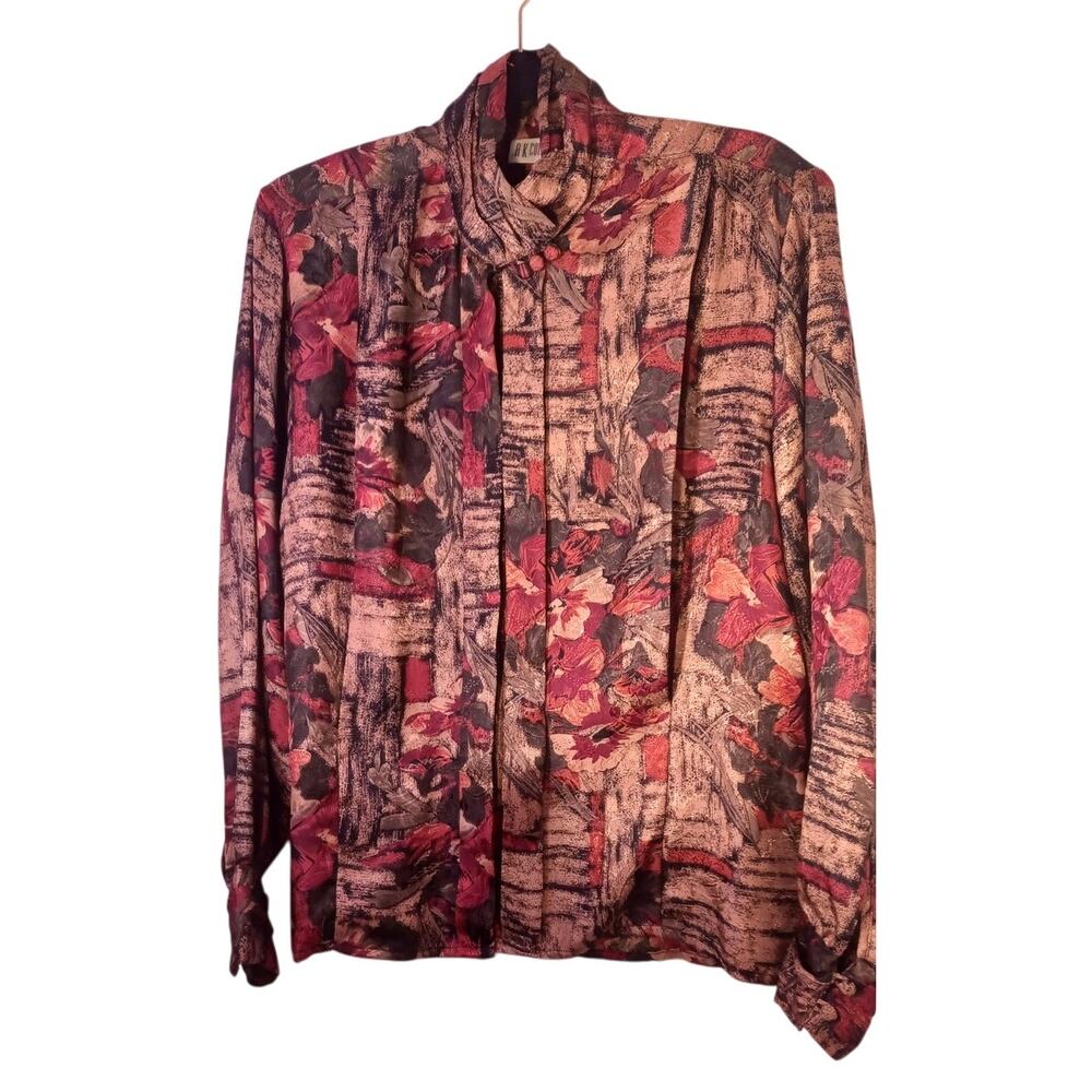 Vintage A.K. Collectible Button Up Blouse, Multi-Color Size XL